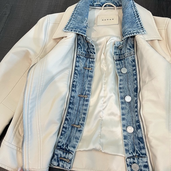 Blanknyc ivory faux leather jacket with removable denim collar - Picture 2 of 11
